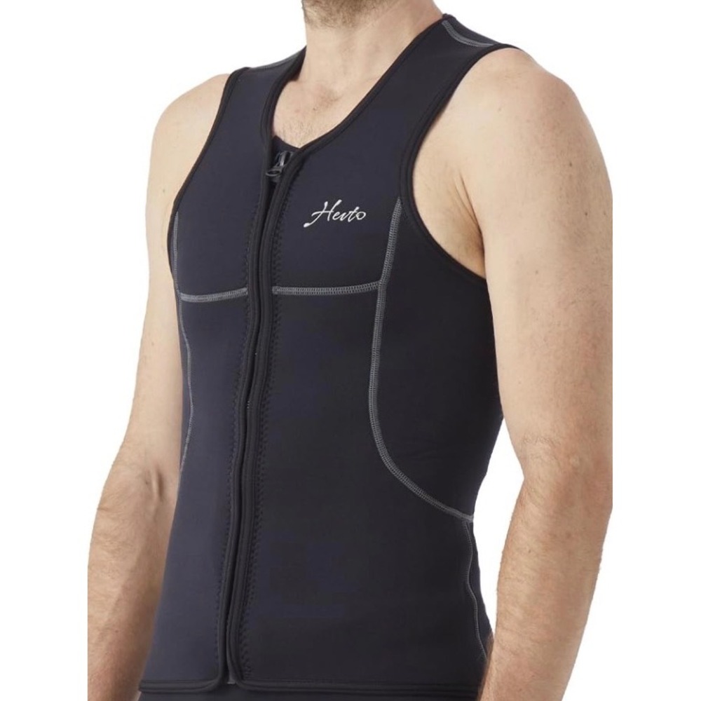 Hevto Neoprene Wetsuit Vest Mens Medium Black New 3mm Front Zip Sleeveless Surf